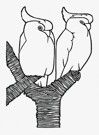 Vintage crowned cockatoos psd art print, remix from artworks by Samuel Jessurun de Mesquita