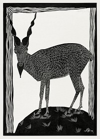 Markhor Goat (Markhorgeit) (1915) print in high resolution by <a href="https://www.rawpixel.com/search/Samuel%20Jessurun%20de%20Mesquita?sort=curated&amp;page=1">Samuel Jessurun de Mesquita</a>. Original from The Rijksmuseum. Digitally enhanced by rawpixel.
