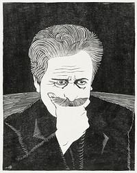 Self&ndash;portrait with hand on mustache (Zelfportret met hand aan snor) (1917) print in high resolution by <a href="https://www.rawpixel.com/search/Samuel%20Jessurun%20de%20Mesquita?sort=curated&amp;page=1">Samuel Jessurun de Mesquita</a>. Original from The Rijksmuseum. Digitally enhanced by rawpixel.