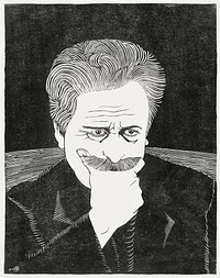 Self–portrait with hand on mustache (Zelfportret met hand aan snor) (1917) print in high resolution by Samuel Jessurun de Mesquita. Original from The Rijksmuseum. Digitally enhanced by rawpixel.