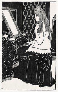 Woman at dressing table (Vrouw aan kaptafel) (c.1899) print in high resolution by <a href="https://www.rawpixel.com/search/Samuel%20Jessurun%20de%20Mesquita?sort=curated&amp;page=1">Samuel Jessurun de Mesquita</a>. Original from The Rijksmuseum. Digitally enhanced by rawpixel.