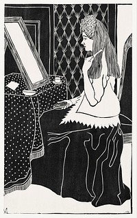 Woman at dressing table (Vrouw aan kaptafel) (c.1899) print in high resolution by Samuel Jessurun de Mesquita. Original from The Rijksmuseum. Digitally enhanced by rawpixel.