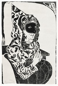 Masked woman with cape (Gemaskerde vrouw met cape) (c.1899) print in high resolution by <a href="https://www.rawpixel.com/search/Samuel%20Jessurun%20de%20Mesquita?sort=curated&amp;page=1">Samuel Jessurun de Mesquita</a>. Original from The Rijksmuseum. Digitally enhanced by rawpixel.