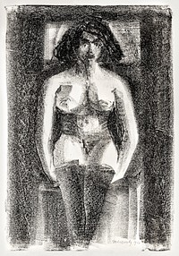 Seated nude female wearing stockings (Zittend vrouwelijk naakt, met kousen aan) (1920) print in high resolution by Samuel Jessurun de Mesquita. Original from The Rijksmuseum. Digitally enhanced by rawpixel.