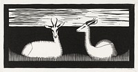 Two gazelles (Twee gazellen) (1926) print in high resolution by <a href="https://www.rawpixel.com/search/Samuel%20Jessurun%20de%20Mesquita?sort=curated&amp;page=1">Samuel Jessurun de Mesquita</a>. Original from The Rijksmuseum. Digitally enhanced by rawpixel.