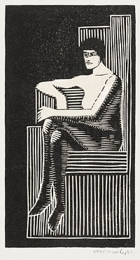 Seated nude figure in a geometric chair (Zittend naakt in geometrische zetel) (1920) print in high resolution by <a href="https://www.rawpixel.com/search/Samuel%20Jessurun%20de%20Mesquita?sort=curated&amp;page=1">Samuel Jessurun de Mesquita</a>. Original from The Rijksmuseum. Digitally enhanced by rawpixel.