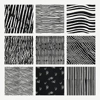 Vintage psd black white woodcut stripes pattern background set, remix from artworks by Samuel Jessurun de Mesquita