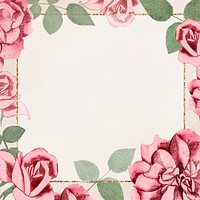 Vintage pink roses psd frame illustration, remix from artworks by Samuel Jessurun de Mesquita