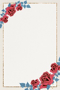 Vintage red roses psd frame illustration, remix from artworks by Samuel Jessurun de Mesquita