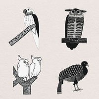 Vintage bird art print set, remix from artworks by Samuel Jessurun de Mesquita
