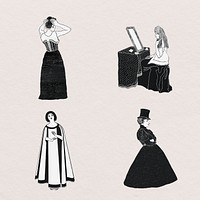 Vintage woman character art print set, remix from artworks by Samuel Jessurun de Mesquita