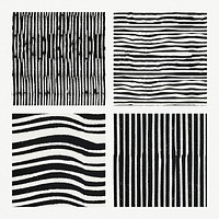 Vintage black white woodcut stripes pattern background set, remix from artworks by Samuel Jessurun de Mesquita