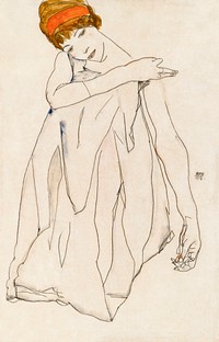 Dancer (1913) by <a href="https://www.rawpixel.com/search/Egon%20Schiele?sort=curated&amp;freecc0=1&amp;page=1">Egon Schiele</a>. Original female line art drawing from The MET museum. Digitally enhanced by rawpixel.