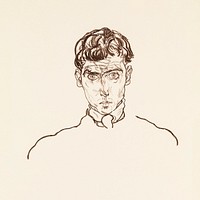 Portrait of Paris von G&uuml;tersloh (1918) by <a href="https://www.rawpixel.com/search/Egon%20Schiele?sort=curated&amp;freecc0=1&amp;page=1">Egon Schiele</a>. Original male line art drawing from The MET museum. Digitally enhanced by rawpixel.