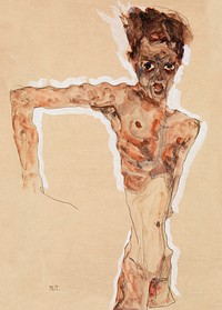 Naked man. Self-Portrait (1911) by <a href="https://www.rawpixel.com/search/Egon%20Schiele?sort=curated&amp;freecc0=1&amp;page=1">Egon Schiele</a>. Original male painting from The MET museum. Digitally enhanced by rawpixel.