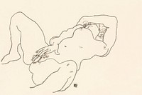 Vulgar woman touching herself. Reclining Nude (1918) by <a href="https://www.rawpixel.com/search/Egon%20Schiele?sort=curated&amp;freecc0=1&amp;page=1">Egon Schiele</a>. Original female line art drawing from The MET museum. Digitally enhanced by rawpixel.