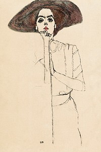 Portrait of a Woman (1910) by <a href="https://www.rawpixel.com/search/Egon%20Schiele?sort=curated&amp;freecc0=1&amp;page=1">Egon Schiele</a>. Original female line art drawing from The MET museum. Digitally enhanced by rawpixel.