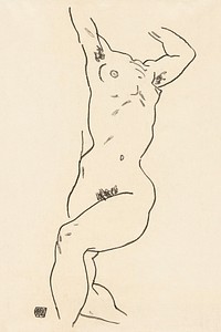 Naked woman. Torso of a Nude (1918) by <a href="https://www.rawpixel.com/search/Egon%20Schiele?sort=curated&amp;freecc0=1&amp;page=1">Egon Schiele</a>. Original female line art drawing from The MET museum. Digitally enhanced by rawpixel.