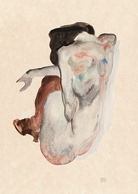 Naked lady. Crouching Nude in Shoes and Black Stockings, Back View (1912) by <a href="https://www.rawpixel.com/search/Egon%20Schiele?sort=curated&amp;freecc0=1&amp;page=1">Egon Schiele</a>. Original female painting from The MET museum. Digitally enhanced by rawpixel.