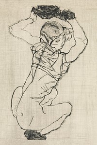 Naked lady. Squatting Woman (1914) by Egon Schiele. Original female line art drawing from The MET museum. Digitally enhanced by rawpixel.