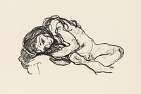 Girl (1918) by Egon Schiele. Original female line art drawing from The MET museum. Digitally enhanced by rawpixel.