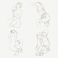 Nude woman line art drawing psd collection remixed from the artworks of Egon Schiele.