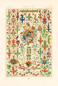 Medieval pattern. Digitally enhanced from our own original 1888 edition from L'ornement Polychrome by Albert Racine (1825–1893).