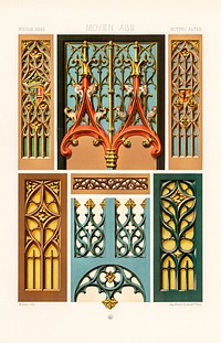 Medieval pattern. Digitally enhanced from our own original 1888 edition from L'ornement Polychrome by Albert Racine (1825–1893).
