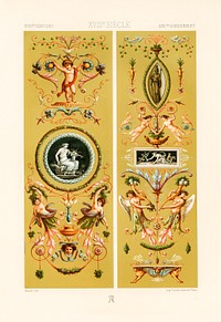 18th Century pattern.  Digitally enhanced from our own original 1888 edition from L'ornement Polychrome by Albert Racine (1825–1893).