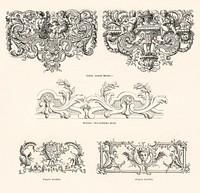18th century ornamental designs. Digitally enhanced from our own original 1888 edition from L'ornement Polychrome by Albert Racine (1825–1893).