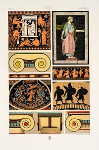 Greek pattern. Digitally enhanced from our own original 1888 edition from L'ornement Polychrome by Albert Racine (1825–1893).