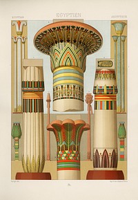 Egyptian pattern. Digitally enhanced from our own original 1888 edition from L'ornement Polychrome by Albert Racine (1825–1893).