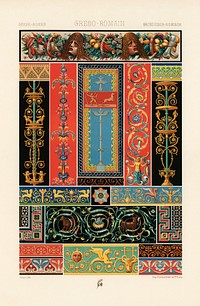 Greek-Roman pattern. Digitally enhanced from our own original 1888 edition from L'ornement Polychrome by Albert Racine (1825–1893).