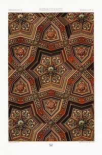 Renaissance pattern. Digitally enhanced from our own original 1888 edition from L'ornement Polychrome by Albert Racine (1825–1893).