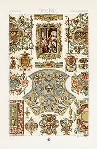 16th Century pattern. Digitally enhanced from our own original 1888 edition from L'ornement Polychrome by Albert Racine (1825–1893).