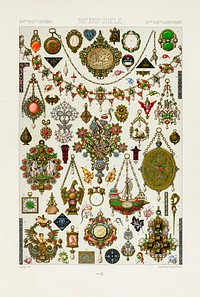 16th and 17th Century pattern. Digitally enhanced from our own original 1888 edition from L'ornement Polychrome by Albert Racine (1825–1893).