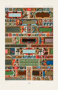 16th Century pattern. Digitally enhanced from our own original 1888 edition from L'ornement Polychrome by Albert Racine (1825–1893).