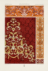 16th and 17th Century pattern. Digitally enhanced from our own original 1888 edition from L'ornement Polychrome by Albert Racine (1825–1893).