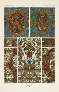 17th and 18th Century pattern. Digitally enhanced from our own original 1888 edition from L'ornement Polychrome by Albert Racine (1825–1893).