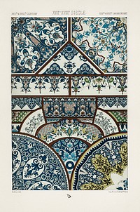 17th and 18th Century pattern. Digitally enhanced from our own original 1888 edition from L'ornement Polychrome by Albert Racine (1825–1893).