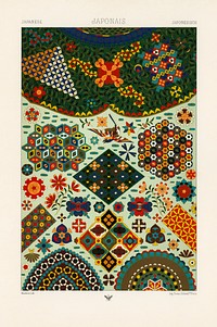 Japanese pattern. Digitally enhanced from our own original 1888 edition from L'ornement Polychrome by Albert Racine (1825–1893).