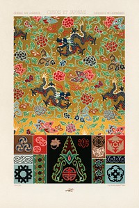 Chinese and Japanese pattern. Digitally enhanced from our own original 1888 edition from L'ornement Polychrome by Albert Racine (1825–1893).