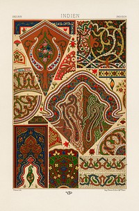 Indian pattern. Digitally enhanced from our own original 1888 edition from L'ornement Polychrome by Albert Racine (1825–1893).