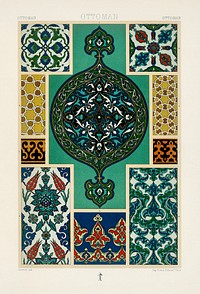 Ottoman pattern. Digitally enhanced from our own original 1888 edition from L'ornement Polychrome by Albert Racine (1825–1893).