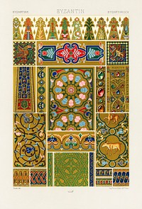 Byzantine pattern. Digitally enhanced from our own original 1888 edition from L'ornement Polychrome by Albert Racine (1825–1893).