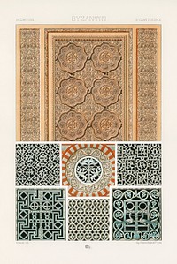 Byzantine pattern. Digitally enhanced from our own original 1888 edition from L'ornement Polychrome by Albert Racine (1825–1893).