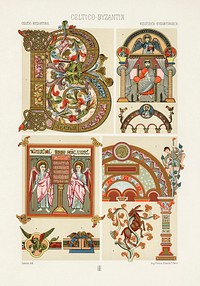 Celtic-Byzantine pattern. Digitally enhanced from our own original 1888 edition from L'ornement Polychrome by Albert Racine (1825–1893).
