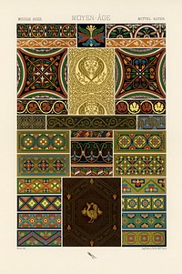 Middle-Ages pattern. Digitally enhanced from our own original 1888 edition from L'ornement Polychrome by Albert Racine (1825–1893).