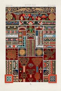 Middle-Ages pattern. Digitally enhanced from our own original 1888 edition from L'ornement Polychrome by Albert Racine (1825–1893).