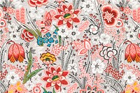 Blooming flowers vector red pattern background vintage style